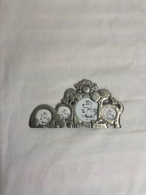 Vintage Dog Family Metal Picture Frame collage Pewter Tone Multi openings